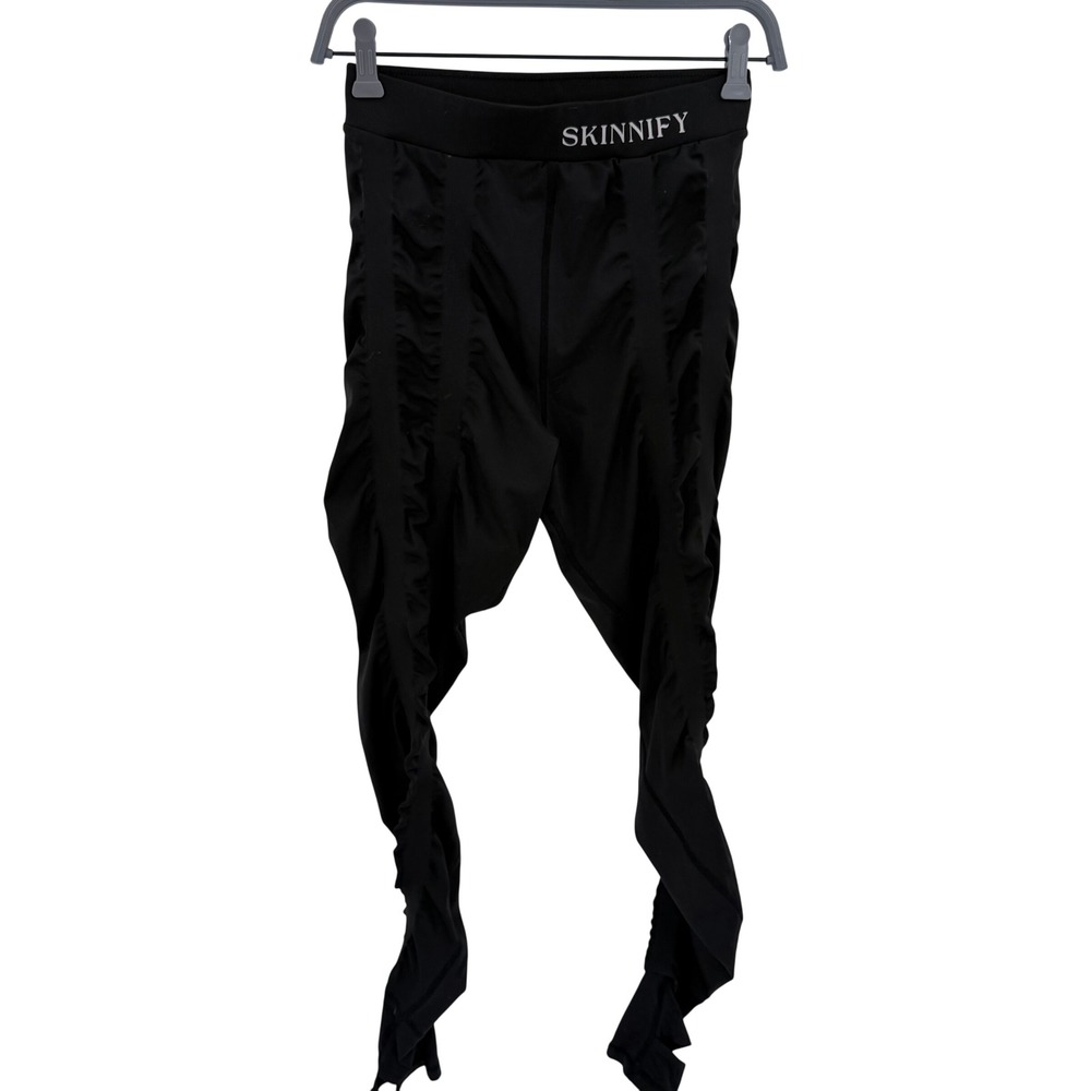 Skinnify Black Ruched Stirrup Leggings Size L High‎ Rise Compression Tights